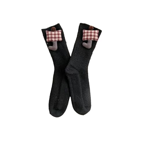 3 Pairs - Cute Three-Dimensional Ragdoll mid-Tube Socks, Autumn and Winter Cartoon Personality Outerwear Pile Socks - Black