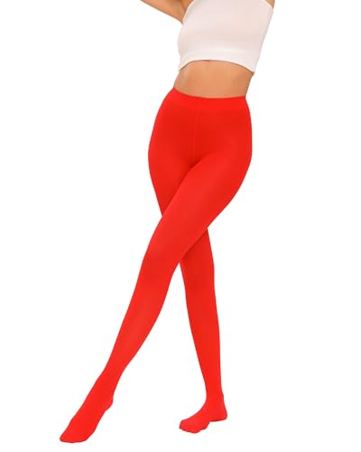 Image of Luxdovi Women Ultra Soft 50 Denier Silky Tights Semi Opaque Solid Color Pantyhose High Waist Footed Stockings (Red, S-M, New)