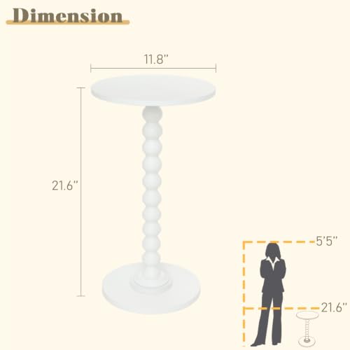 Image of Fultyle Round Side Table, Small Drink Table for Small Spaces, Modern Accent End Table Nightstand with Solid Wood Leg for Living Room, Bedroom, Corners, and Office (White)