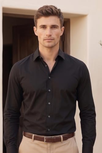 Image of Louis Philippe Men's Slim Fit Bamboo Blend Sustainable Stretch Young Formal Shirt