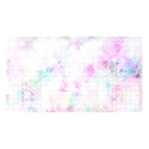 Bathtub Mats, Rainbow Glitter Shimmer Sparkle Bathroom Shower Mat with Drain Holes and Suction Cups Non Slip Extra Long Bath Mat for Tub 15 x 27inch