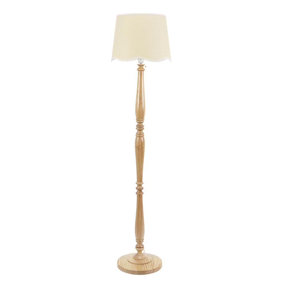 ValueLights | Natural Wood Candlestick Floor Lamp with White Trim Scallop Shade Living Room Lounge Light | Floor Lamps, Home Décor & Improvement Essential