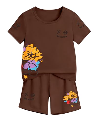 Image of Cakaner Tween Boys Summer Clothes 2 Piece Short Sleeve Graphic T-Shirt and Shorts Casual Outfit Set Size 7-14