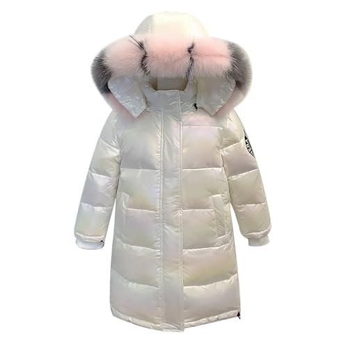 Chaqueta larga acolchada para niñas y niños, parka acolchada brillante, abrigo de invierno con capucha, resistente al viento, gruesa, acolchada, ropa de abrigo de moda, blanco, 5-6 años