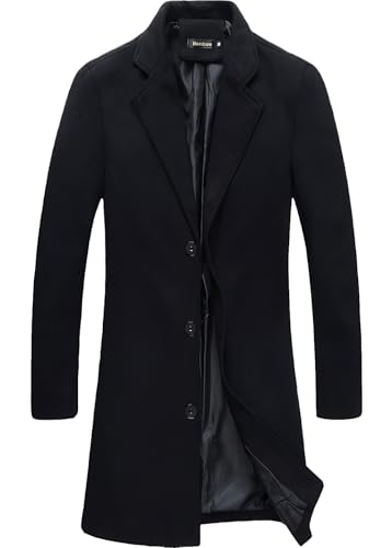 Benibos Mens Trench Coat Slim Fit Notched Collar Overcoat (M F20 Black)