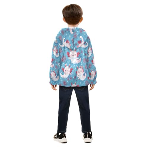 Cute Axolotl Snowflakes Pattern Toddler Fleece Jacket Girl Boys Hooded Fleece Jacket Coat Warm Outwear Zip-up 3-10T4