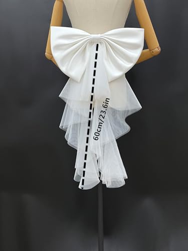 Detachable Satin Bow for Wedding Dress Bowknot with Irregular Tulle Tail2