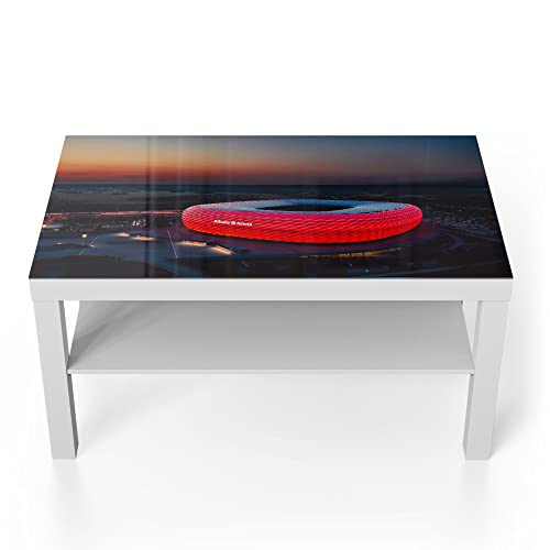 DEQORI Mesa de cristal | blanco grande 90 x 50 cm | diseño Allianz Arena, Múnich | elegante mesa auxiliar de cristal | mesa de centro brillante para el salón | moderna mesa de sofá con diseño