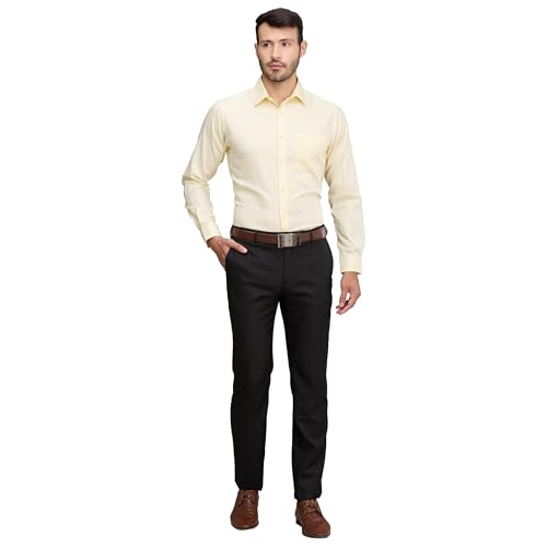 Image of Raymond Men's Slim Fit Solid Pattern Pure Cotton Full Sleeve Semi Cut Away Collar Formal Shirt