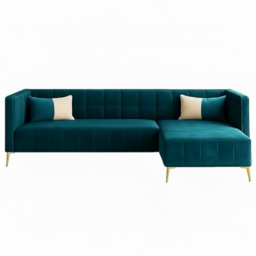 Image of SOCOZI Stylluxe 6 Seater Velvet Fabric RHS L Shape Sofa Set for Living Room |Fabric L Shape Sofa Set for Home & Office (Green Teal)