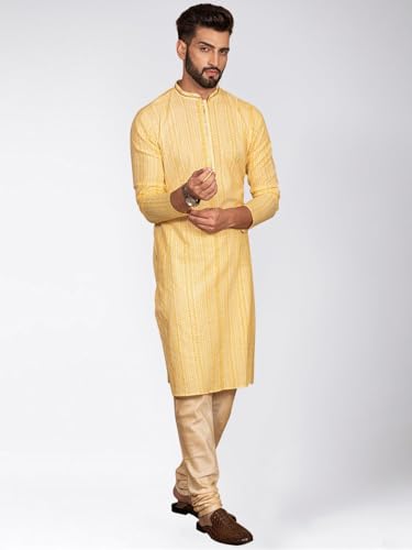 Image of KISAH Men's Navy Blue Printed Cotton Kurta - Regular Fit Long Tunic with Mandarin Collar | Ethnic Wear for Weddings & Festive Occasions