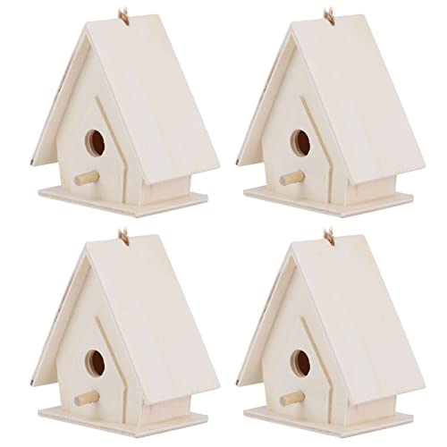 4Pcs Wooden Bird House, Crafting Birdhouse, Outside Bird Houses, Handmade Bird House for Outside Winter Use