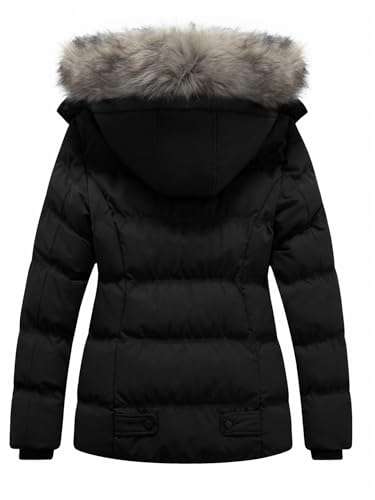 GGleaf Women's Hooded Warm Winter Coat Quilted Thicken Puffer Jacket with Removable Fur Hood Black XXL