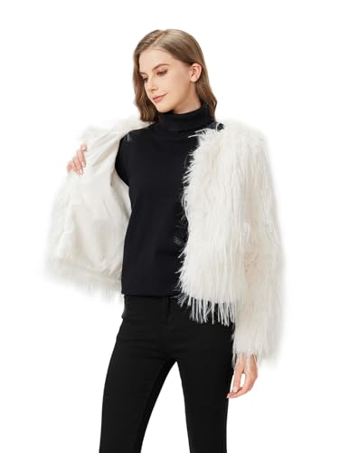 GRAN ORIENTE Women Winter Warm Shaggy Faux Fur Coat,Fluffy Fleece Open Front Long Sleeve Jacket Outerwear with Pockets3