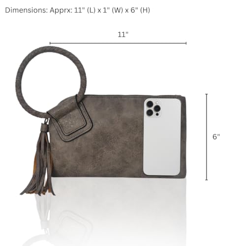 Image of NGIL Faux Leather Mini Wristlet Purse | Women's Handbag, Fashion Wristlet Wallet, Compact Everyday Purse with Fringe Tassel