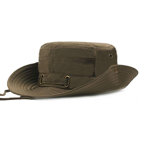 NJSTAR Sombrero de Verano de ala Ancha - Sombrero de Playa de protección Unisex - Sombrero de Cubo Empacable, Sombrero para Exteriores, Sombrero Viseras con Gorro de Pescador, Cuerda Fija Army Green