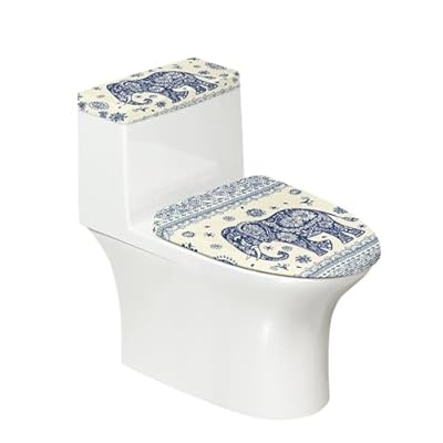 Hechitok Elephant Print Toilet Lid Tank Cover and Seat Covers, Stretch Elongated 2 Piece Bathroom Seat Covers Set with Toilet Lid Cover for Bathroom