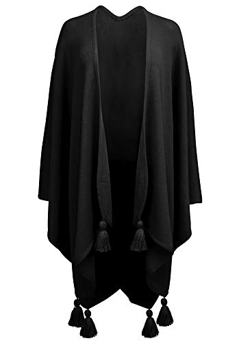 Hans Moser Poncho Cape Umhang Stola groß Wetterfleck schwarz Merino-Wollmischung Schultertuch Trachten-Tuch Trachtenumhang Damen StrickponchoTrachtenponcho gestrickt Überwurf Schal Cover