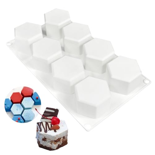Montidey 8 Cavity Hexagonal Shape Silicone Molds,Baking Mold for Mousse Cake, Fondant Mold Silicone Mold for Baking Cakes, French Dessert Mold for Pastry Chocolate,Soap and Ice Cream, 1  