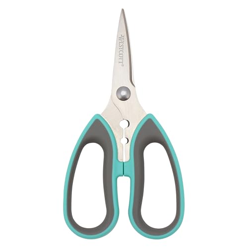 Westcott Titanium-Bonded Soft Handle Kitchen Shears for Herbs, Teal - 6.5-Inch Versatile Kitchen Shears with Precision Cutting Tips and Built-In Herb stripper for Easy Handling and Comfort