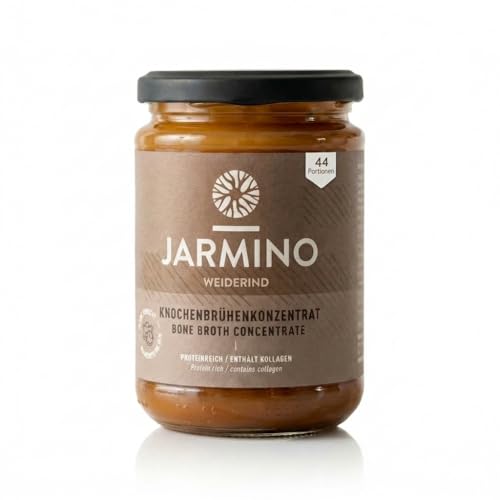 JARMINO Bio Rinderknochenbrühe Konzentrat, Grasgefütterte Brühe für Menschen, Flüssige Knochenbrühe mit Kollagenprotein, Keto, Paleo & AIP geeignet, Rinderbrühe, 440 g, 44 Portionen