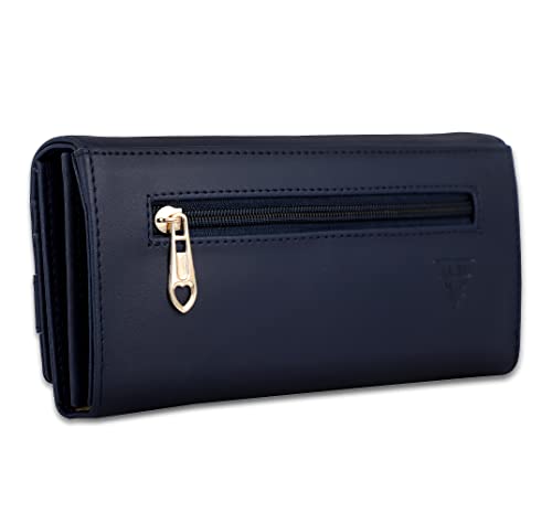 Image of ALSU Women's Hand Wallet Purse Clutch | Phone Pocket | Coin Compartment | Credit Card Slots| Zipper Pocket| Office use| Casual use| Faux Leather (Blue)