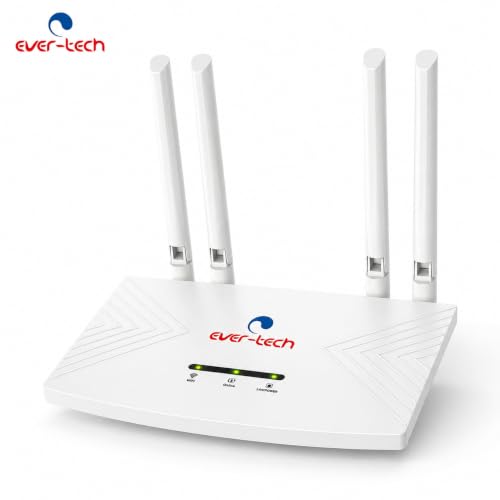 Image of Ever-tech ET-4GR4A 4G LTE SIM Wi-Fi Router with 4 High-Gain Antennas, 300 Mbps Speed, IPv6 Support, 4G /5G SIM Compatibility, Up to 10 Users, Plug and Play, White