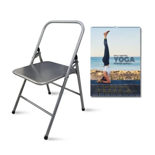 Image of Iyengar Yoga Chair | Backless Yoga Chair for Holding, Alignment, Flexibility | Capacity: 100kg (Yoga Chair + Poster)