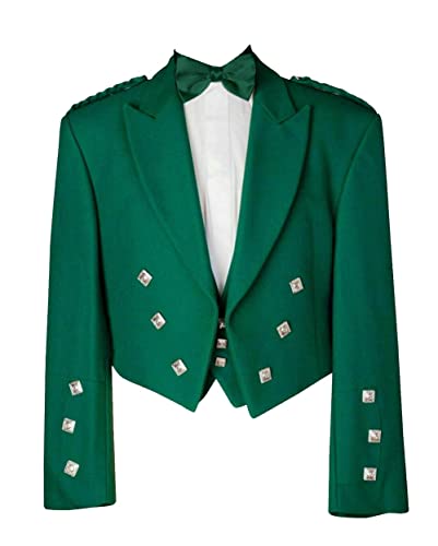 Prince Charlie Jacket With Waistcoat, Green Color by Kicky, Prince Charlie Kilt Jacket & Vest, 100% Wool