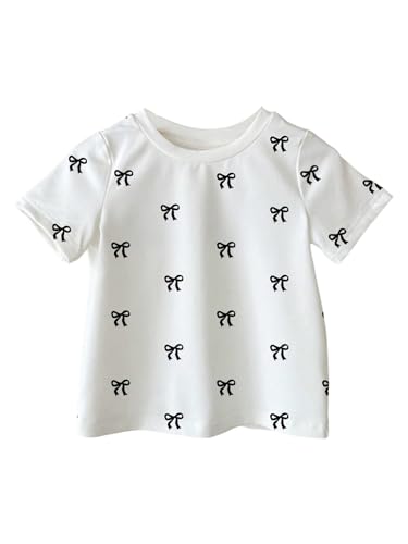 SOLY HUX Toddler Girl's Short Sleeve Bow Print Cute T Shirts Crew Neck Cute Graphic Summer Tee Tops