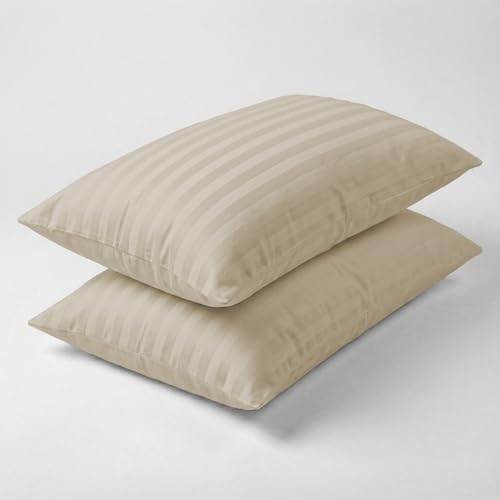 Image of LINENWALAS Cotton 300 TC Standard Size Pillow Cover | 2 cm Sateen Stripe Design | Cloud-Soft, Breathable & Skin-Safe | Oeko-TEX Certified Hotel-Style Bedding (18x28 inch, Set of 2, Pearl)