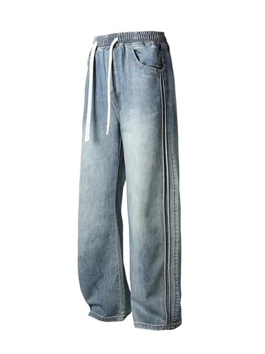 Mens Jeans Summer Lightweight Straight Denim Pants High Street Wide Leg Casual Fashion Trousers