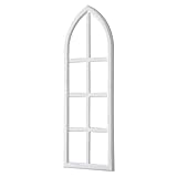 Sintosin Farmhouse Arched Window Frame Wall Decor 12 X 36 Inch, Hanging Distressed White Wooden Rustic Cathedral Window Pane for Home Decor Entryway Hallway Living Room (1PC)