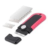 Gomake Razor Blade Scraper Tool with Blade Storage Container, Glass Cooktop Stove Scraper with 10PCS Stainless Steel Blades for Glass Clean,Paint,Old Label,Decal Sticker,Adhesive Remover-Pink