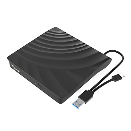 Wbacon External CD/DVD Drive for Laptop, USB3.0＆Type C DVD Player Portable CD/DVD Burner, CD ROM External DVD Drive for Laptop Compatible with Laptop Desktop PC Windows 11/10//7 Linux Mac OS