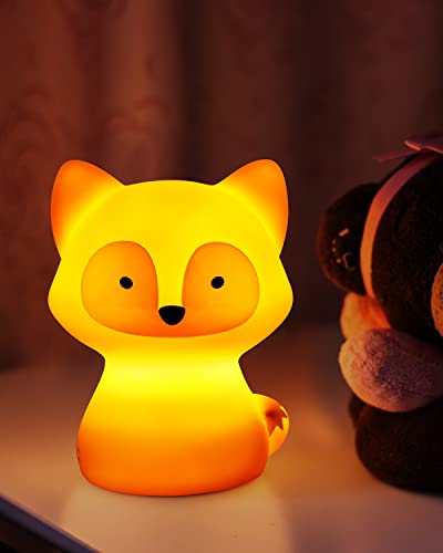 Image of SomeShine Kids Night Light, Rechargeable Glowing Cute Kawaii Lamp Nightlights for Baby Room and Toddler, Portable Animal Lights Auto On Off, Fox Baby Stuff, Children Cute Gifts