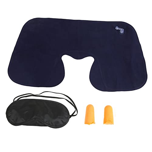 YIZISECCE Kit de viaje portátil Pillo de almohada inflable Paplugas de la almohadilla de los ojos del viaje del viaje de negocios para aviones Corres de autos
