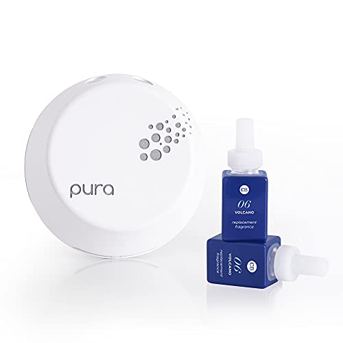 Capri Blue Pura Smart Home Plug-in Diffuser Kit: 1 App-Controlled Aromatherapy Diffuser + 2 Volcano Diffuser Fragrance Refill Vials – (0.34 oz)