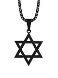 HAQUIL Star of David Necklace, Black Plated Stainless Steel Hexagram Six Pointed Star Pendant, Box Chain, Jewish Israel Jewelry Gift