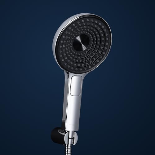 Image of Hindware Italian Collection F160205CP 3-Flow Hand Shower for Bathroom | Made of ABS | Rain, Mist & Rain + Mist Modes | Water Saving Feature | Comes with 1.5m Hose Pipe & Wall Hook