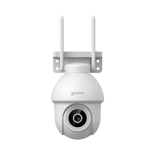 Hi by Geonav Câmera Externa Inteligente PTZ, 4MP, Wi-Fi, Cabeada, Sensor Movimento, Áudio bidirecional, Luz e visão noturnas, Alerta sonoro, Compatível com Alexa e Google Assistente, HISCPT02WT,Branco