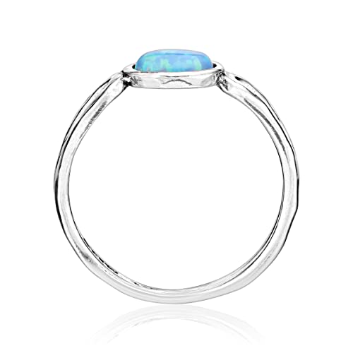 Jean Rachel Jewelry 925 Sterling Silver Ring With Blue Oval Opal Boho Chic Vintage Look Hypoallergenic, Nickel And Lead-Free, Artisan Handcrafted Designer Collection, Made In Israel #TOP4