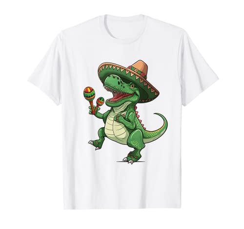 Dinossauro cinco de maio, camisa mexicana Lets festa crianças t-shirt, Branco, S