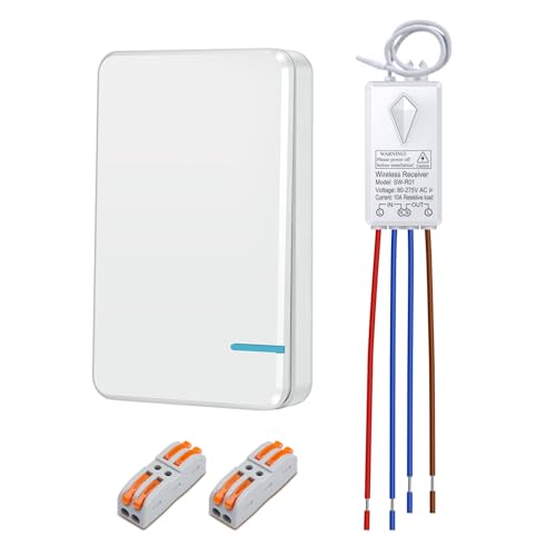 Thinkbee Funkschalter 230V Set mit Fernbedienung Mini Funk Lichtschalter Kabelloser Lichtschalter ohne Verkabelung IP66 Wasserdicht Sender 80275V Empfänger für Innen Außen Lampe Nachrüsten