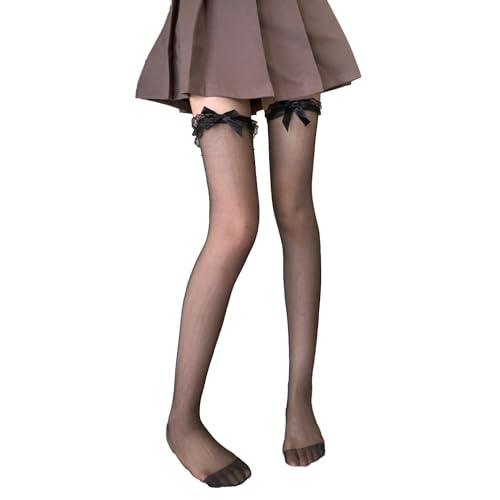 Image of Thigh High Stockings with Bow, Santa Accessory Y2K Fishnet Socks with Lace Brim Lingerie Tights for Women