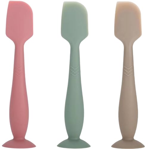 Image of YUEYUEJIA Baby Diaper Cream Spatula Applicator 3 Pack Soft Silicone Butt paste Spatula Diaper Cream Applicator with Suction Cup Base (Red Green Khaki)