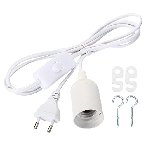 PATIKIL 6 Pies Extensión Colgante Linterna Cuerda Cable, SPT-2 250V E27 LED Luz Zócalo con Cable con ON/OFF Balancín Interruptor CE Certificación, Blanco