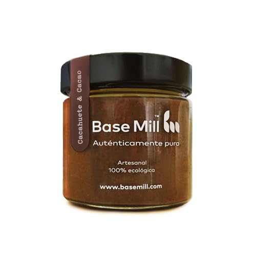 Base Mill Pack de 3 Crema de Cacahuetes 84% y Cacao (200g) – Vegana, Sin Azúcar Añadido, Sin Gluten, Alta en Fibra, con Dátiles y Cacao, Elaboración Artesanal