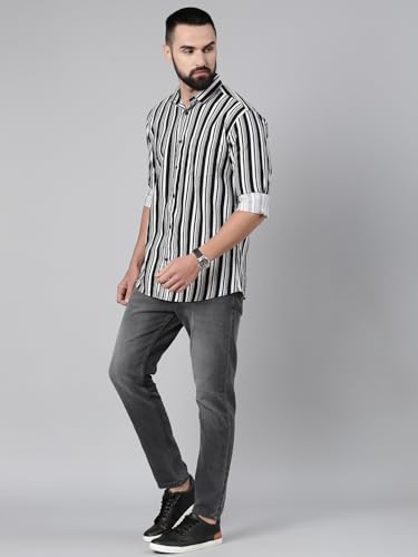 Image of Majestic Man Men's Standard Slim Fit Striped Pure Cotton Casual Shirt