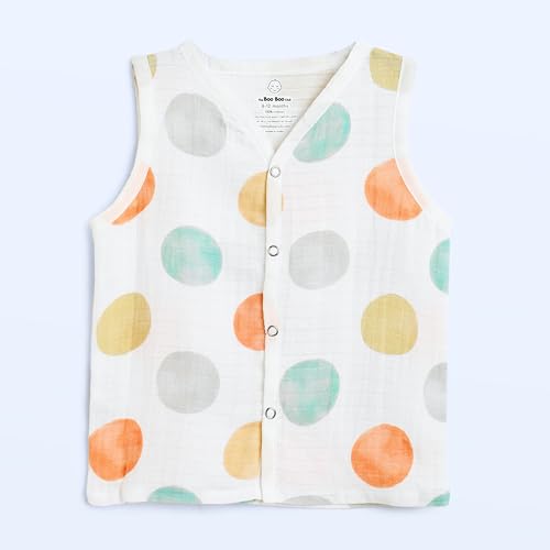 Image of The Boo Boo Club Organic Cotton Baby Jhabla | Pack of 4 Newborn Sleeveless Jabla | Newborn Infant Summer Wear | Soft & Breathable Muslin Fabric | Easy Button Closure Vest